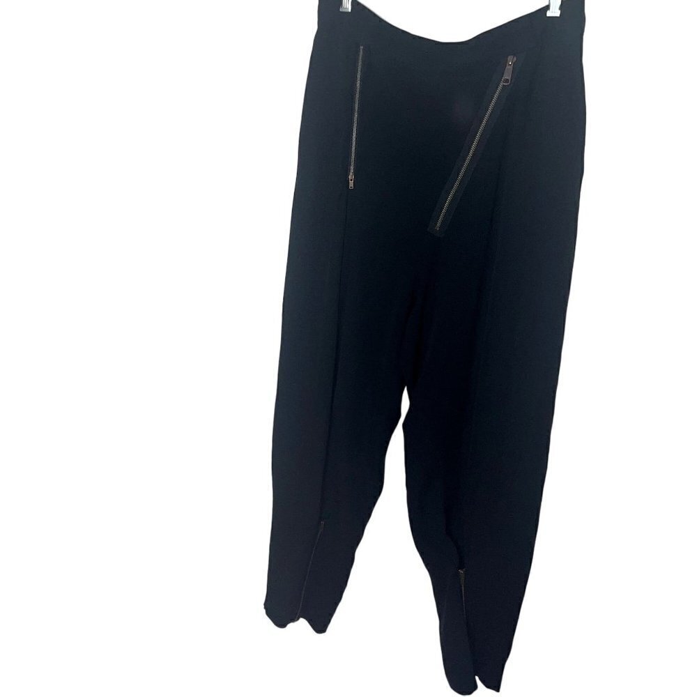 Acne Womens Trousers Pants Size 38 Black Silk Zipper High Rise Tapered Leg